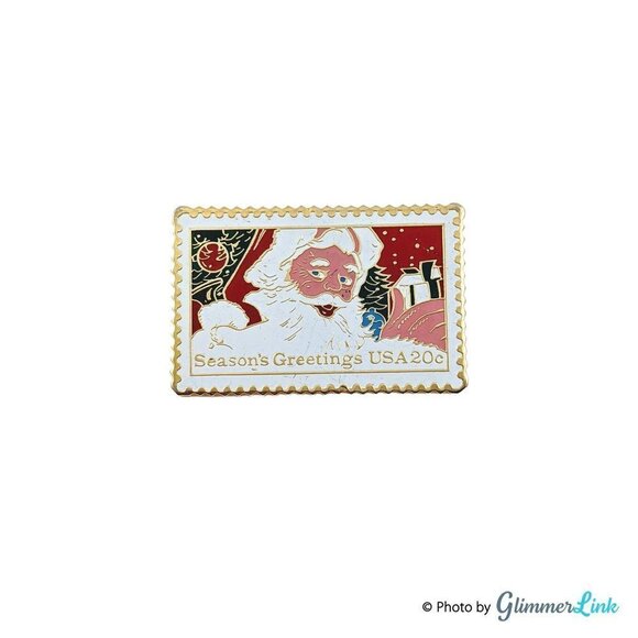 The March Co Jewelry - Vintage 1980s USPS 20 Cents Santa Claus Christmas Holiday Collectible Stamp Pin